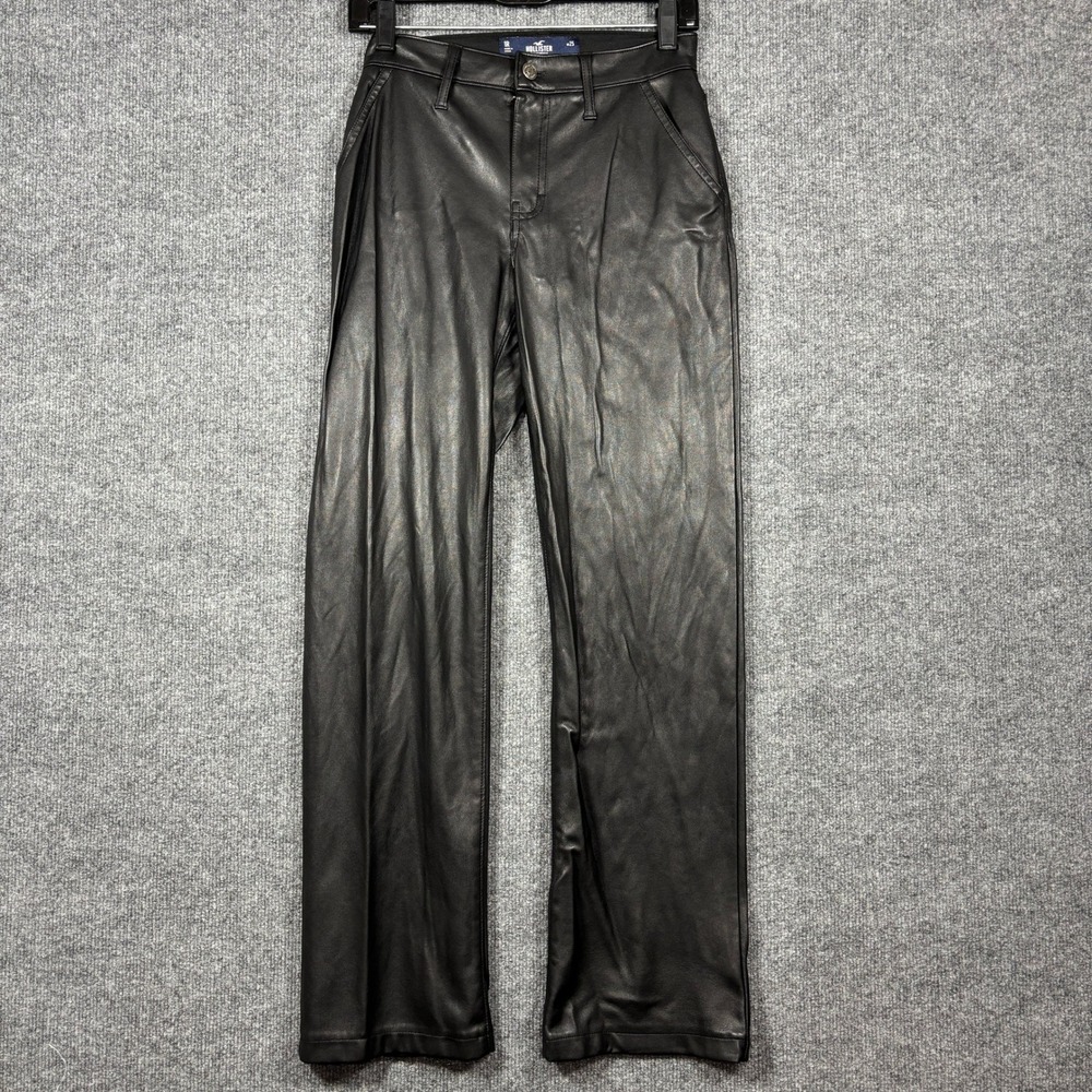 Hollister Faux Leather Pants Womens 1R W25 (Fits 27x29) Black High Rise Straight